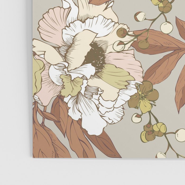 pattern lush red, beige and white peonies Poster Gallery Image 3