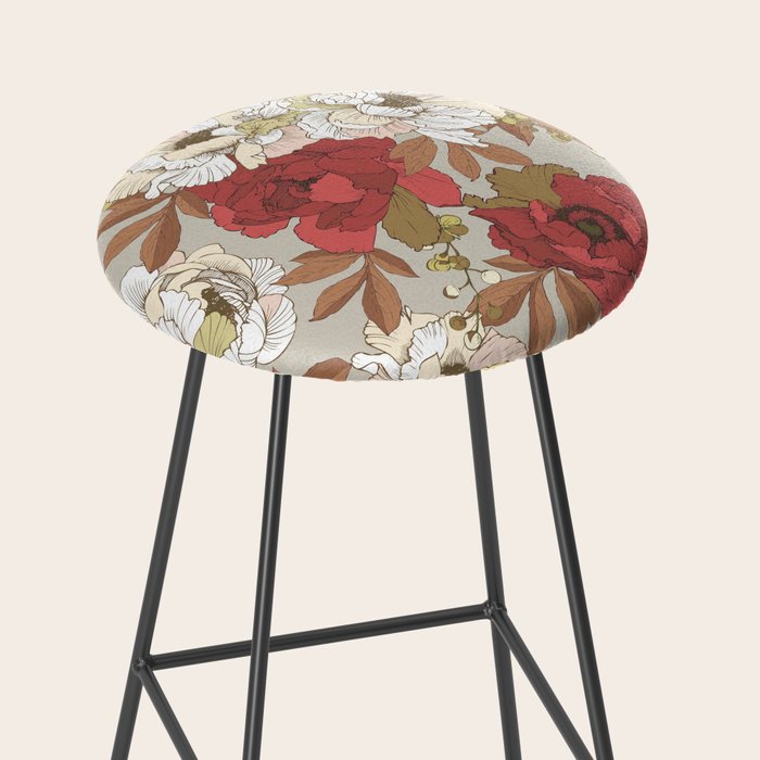 pattern lush red, beige and white peonies Stool Gallery Image 2