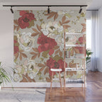 pattern lush red, beige and white peonies Wall Mural Gallery Image 1
