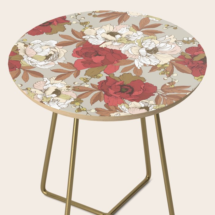pattern lush red, beige and white peonies Side Table Gallery Image 2