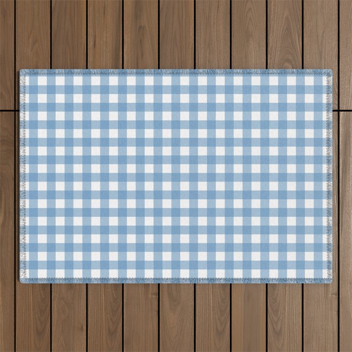 Gingham Check Pattern in Baby Blue and White Outdoor Rug Gallery Image 1