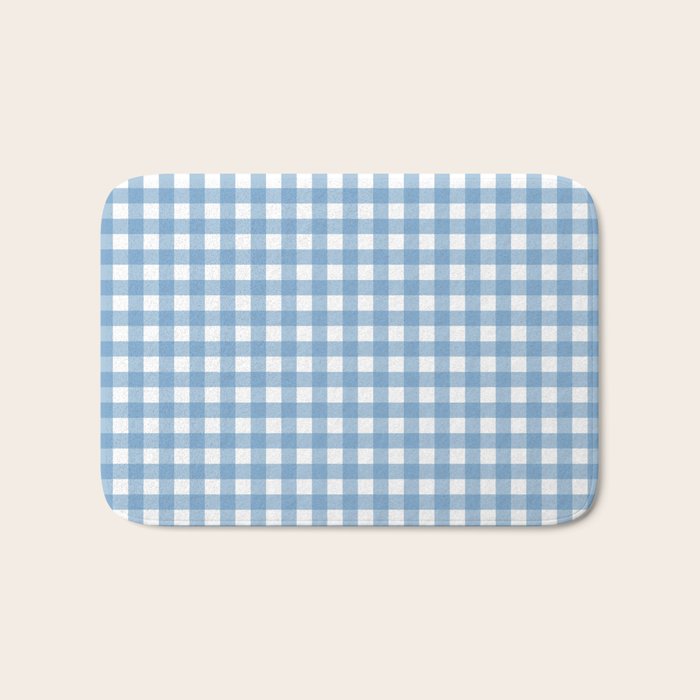 Gingham Check Pattern in Baby Blue and White Bath Mat Gallery Image 1