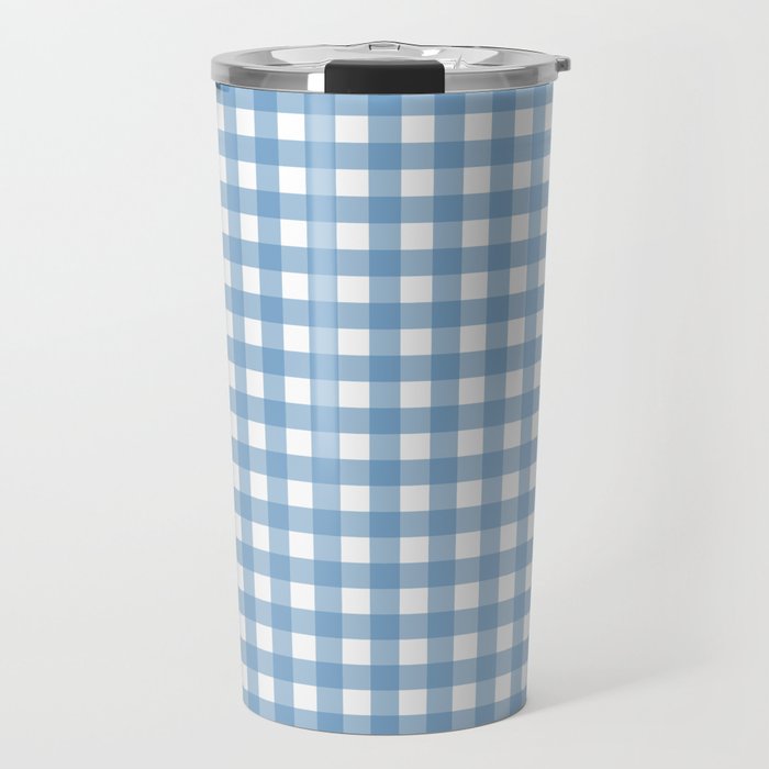 Gingham Check Pattern in Baby Blue and White Travel Mug Gallery Image 1