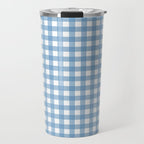 Gingham Check Pattern in Baby Blue and White Travel Mug Gallery Image 1