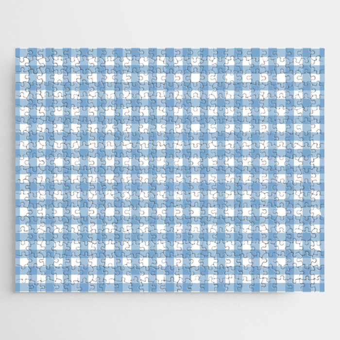 Gingham Check Pattern in Baby Blue and White Jigsaw Puzzle Gallery Image 1