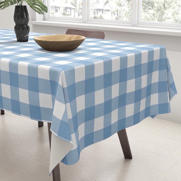 Gingham Check Pattern in Baby Blue and White Tablecloth Gallery Image 3