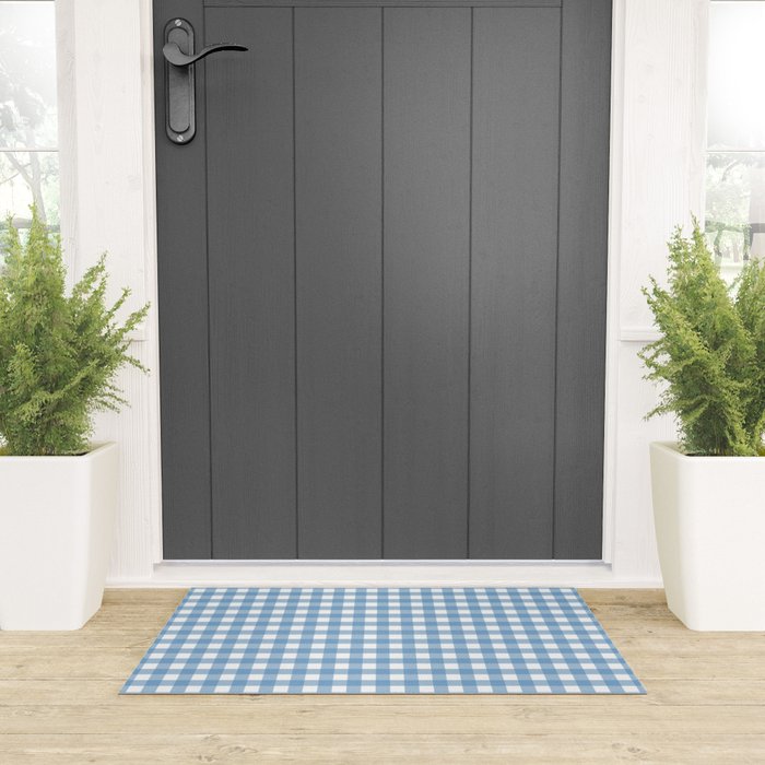 Gingham Check Pattern in Baby Blue and White Welcome Mat Gallery Image 3