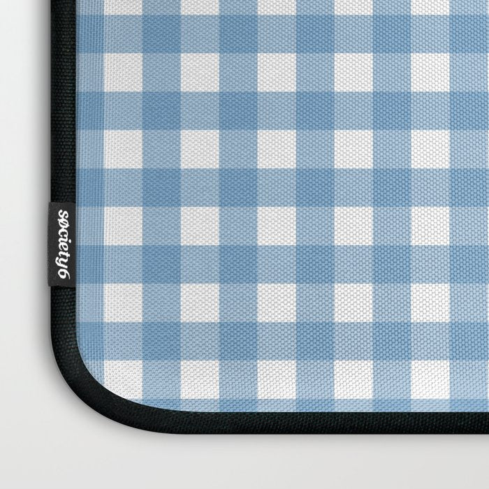 Gingham Check Pattern in Baby Blue and White Laptop Sleeve Gallery Image 3