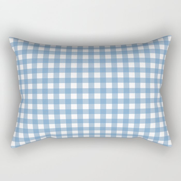 Gingham Check Pattern in Baby Blue and White Rectangular Pillow Gallery Image 2