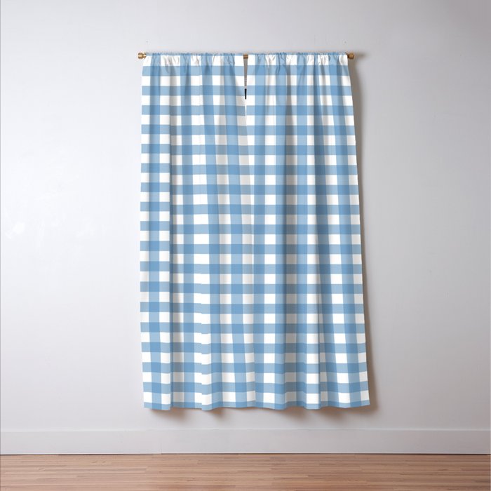 Gingham Check Pattern in Baby Blue and White Window Curtain Gallery Image 3