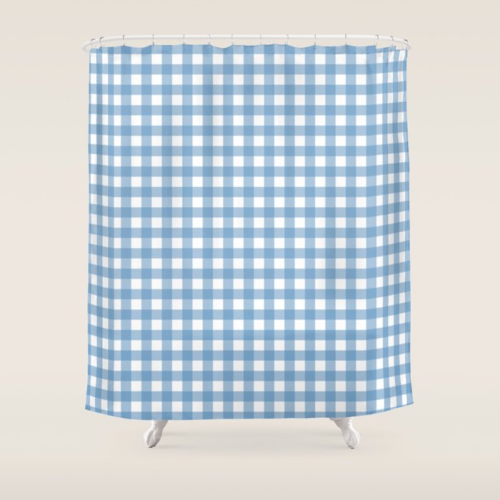 Gingham Check Pattern in Baby Blue and White Shower Curtain Gallery Image 1