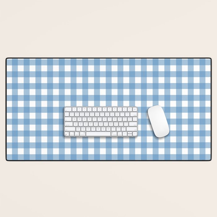 Gingham Check Pattern in Baby Blue and White Desk Mat Gallery Image 1