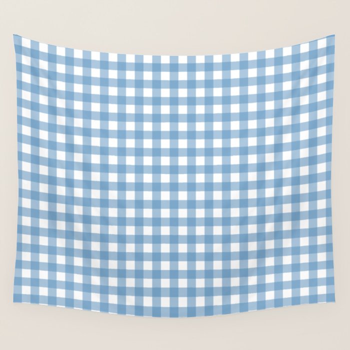 Gingham Check Pattern in Baby Blue and White Wall Tapestry Gallery Image 4