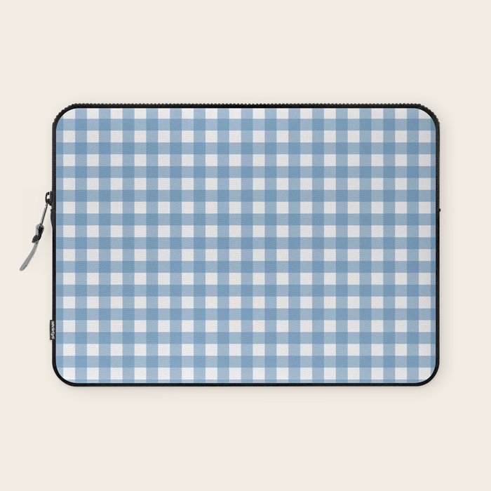 Gingham Check Pattern in Baby Blue and White Laptop Sleeve Gallery Image 1