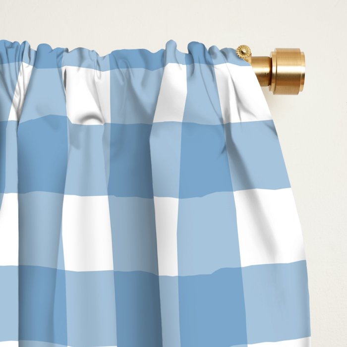 Gingham Check Pattern in Baby Blue and White Window Curtain Gallery Image 2