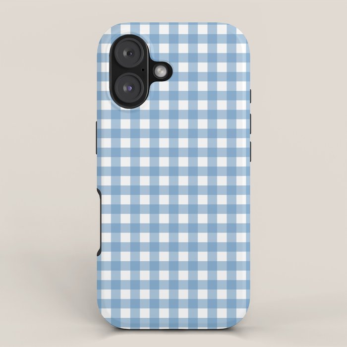 Gingham Check Pattern In Baby Blue And White Iphone Case