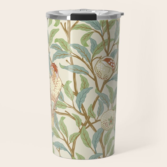 William Morris Enchanted Bird & Pomegranate Cream Pattern Travel Mug Gallery Image 1