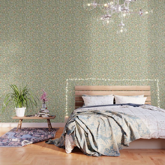 William Morris Enchanted Bird & Pomegranate Cream Pattern Wallpaper Gallery Image 3