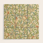 William Morris Enchanted Bird & Pomegranate Cream Pattern Wood Wall Art Gallery Image 1