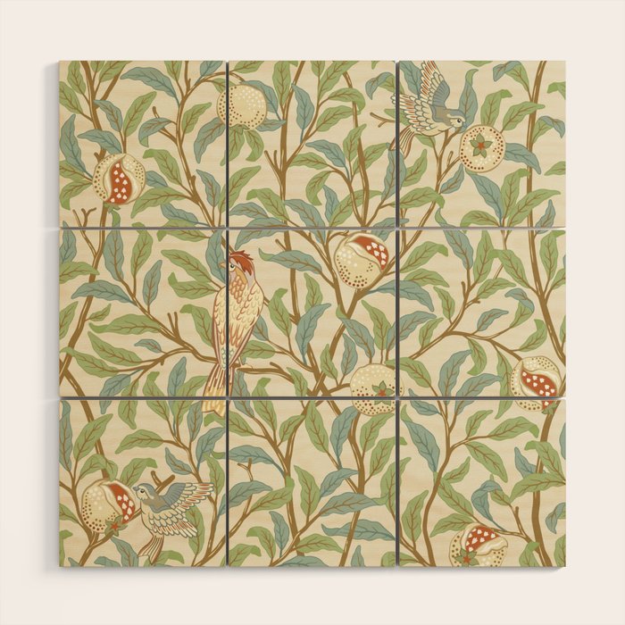 William Morris Enchanted Bird & Pomegranate Cream Pattern Wood Wall Art Gallery Image 1