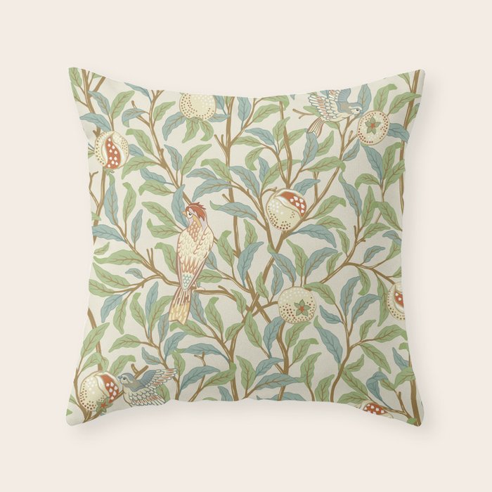 William Morris Enchanted Bird & Pomegranate Cream Pattern Throw Pillow Gallery Image 1