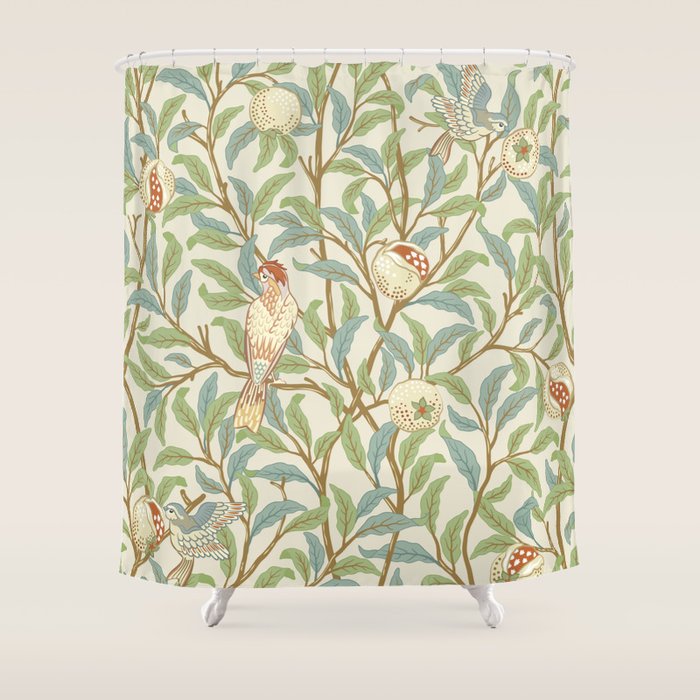 William Morris Enchanted Bird & Pomegranate Cream Pattern Shower Curtain Gallery Image 1