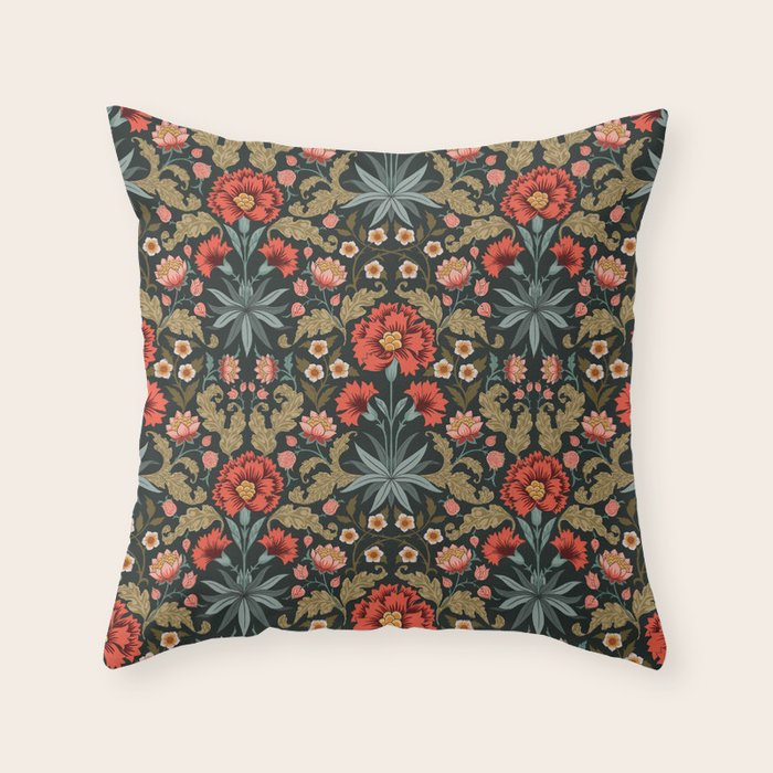Victorian Carnation in Moody Red and Green Throw Pillow Gallery Image 6