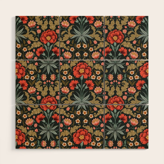 Victorian Carnation in Moody Red and Green Wood Wall Art Gallery Image 1