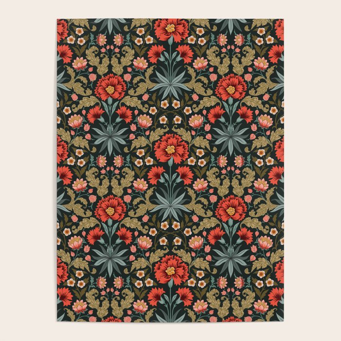 Victorian Carnation in Moody Red and Green Poster Gallery Image 1