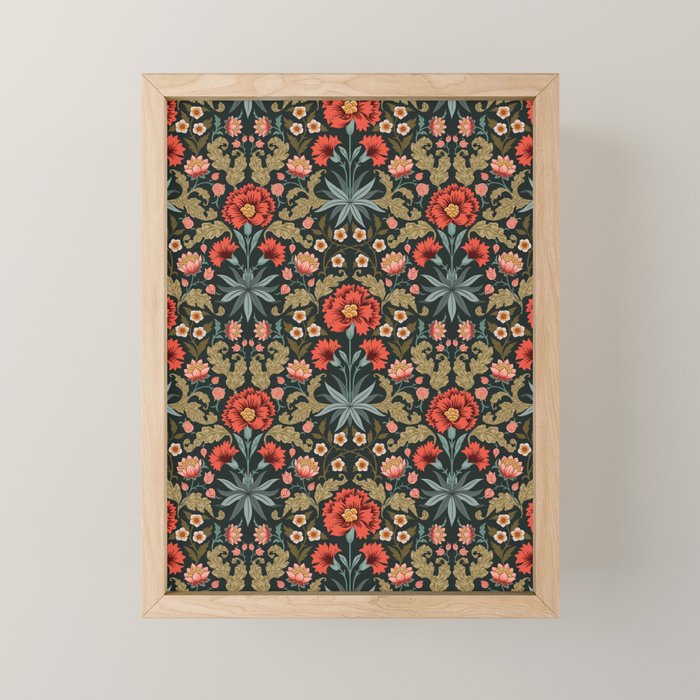 Victorian Carnation in Moody Red and Green Mini Art Print Gallery Image 1