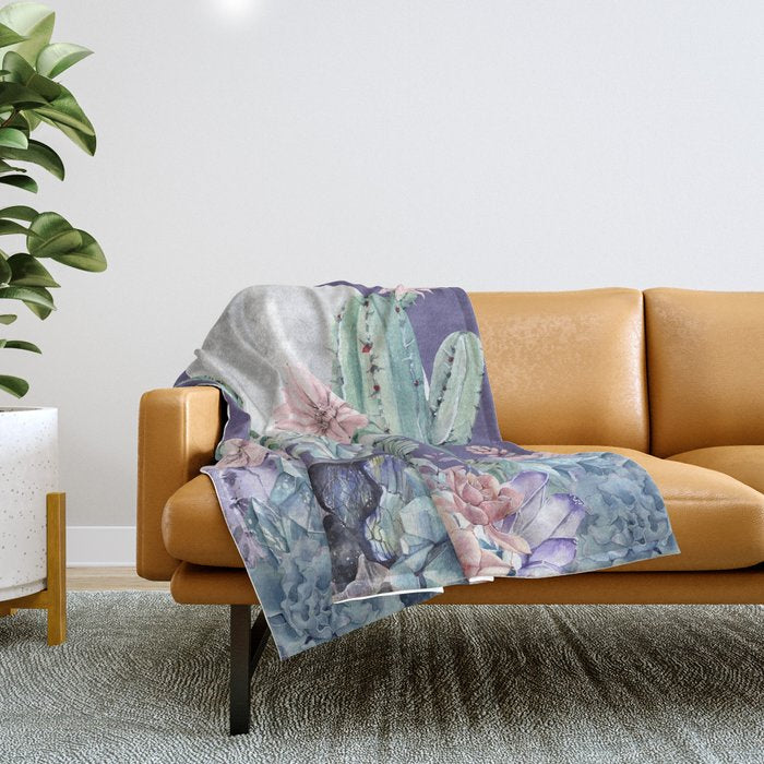 Desert Cactus Full Moon Succulent Garden on Purple Throw Blanket Gallery Image 1