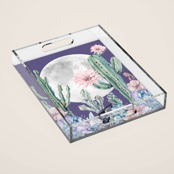 Desert Cactus Full Moon Succulent Garden on Purple Acrylic Tray Gallery Image 1