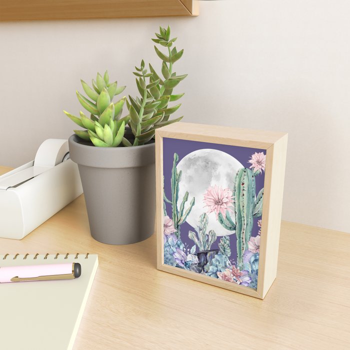 Desert Cactus Full Moon Succulent Garden on Purple Mini Art Print Gallery Image 2