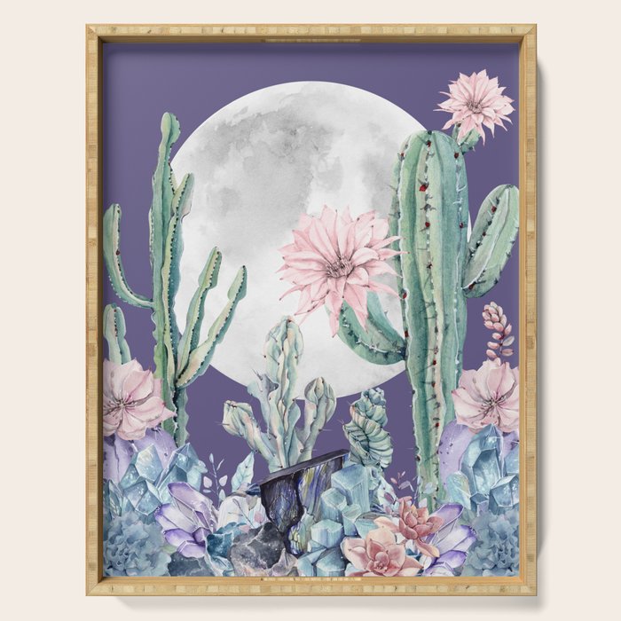 Desert Cactus Full Moon Succulent Garden on Purple Serving Tray Gallery Image 1