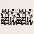 Mid Century Modern Piquet Abstract Multi Geometric Pattern in Black and Almond Cream Desk Mat Gallery Image 3