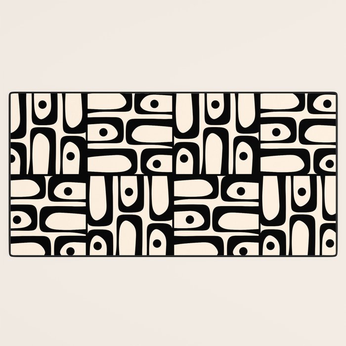 Mid Century Modern Piquet Abstract Multi Geometric Pattern in Black and Almond Cream Desk Mat Gallery Image 3
