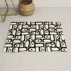 Mid Century Modern Piquet Abstract Multi Geometric Pattern in Black and Almond Cream Rug Gallery Image 1