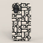 Mid Century Modern Piquet Abstract Multi Geometric Pattern in Black and Almond Cream iPhone Case Gallery Image 1