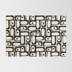 Mid Century Modern Piquet Abstract Multi Geometric Pattern in Black and Almond Cream Rug Gallery Image 2