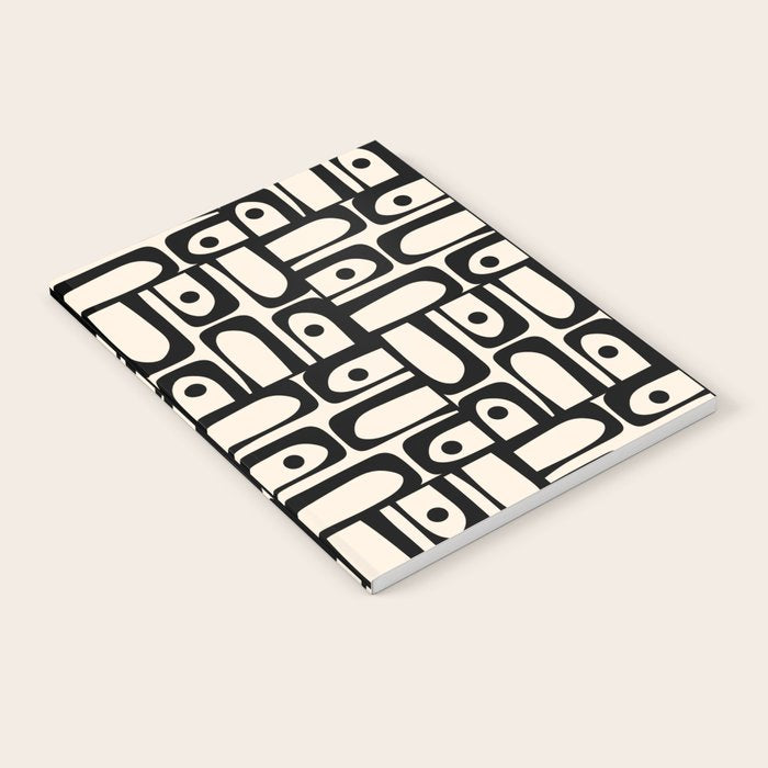 Mid Century Modern Piquet Abstract Multi Geometric Pattern in Black and Almond Cream Notebook Gallery Image 2