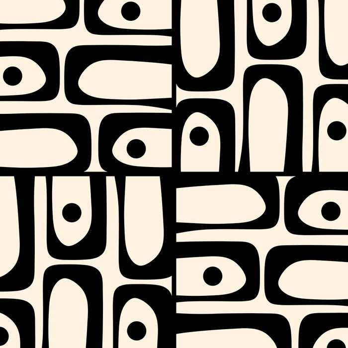 Mid Century Modern Piquet Abstract Multi Geometric Pattern in Black and Almond Cream Coffee Mug Gallery Image 2