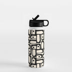 Mid Century Modern Piquet Abstract Multi Geometric Pattern in Black and Almond Cream Water Bottle Gallery Image 1