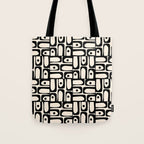 Mid Century Modern Piquet Abstract Multi Geometric Pattern in Black and Almond Cream Tote Bag Gallery Image 1