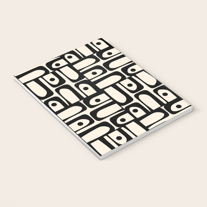 Mid Century Modern Piquet Abstract Multi Geometric Pattern in Black and Almond Cream Notebook Gallery Image 3