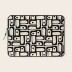 Mid Century Modern Piquet Abstract Multi Geometric Pattern in Black and Almond Cream Laptop Sleeve Gallery Image 1