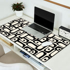 Mid Century Modern Piquet Abstract Multi Geometric Pattern in Black and Almond Cream Desk Mat Gallery Image 2