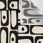 Mid Century Modern Piquet Abstract Multi Geometric Pattern in Black and Almond Cream Wall Tapestry Gallery Image 3