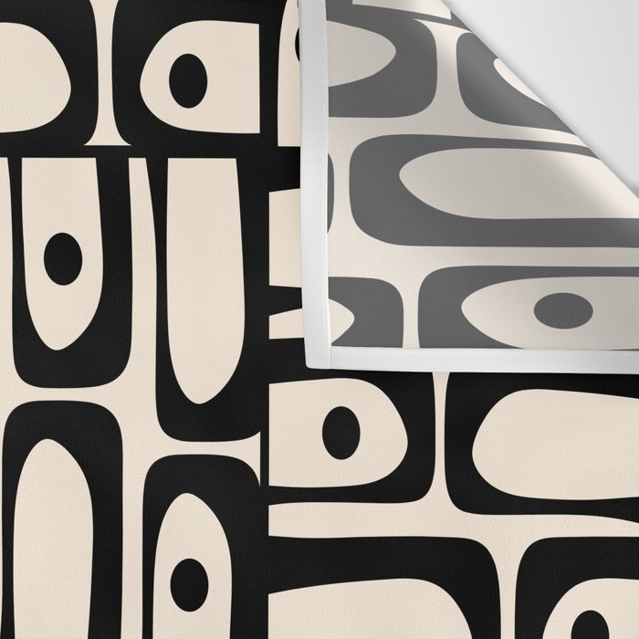 Mid Century Modern Piquet Abstract Multi Geometric Pattern in Black and Almond Cream Wall Tapestry Gallery Image 3