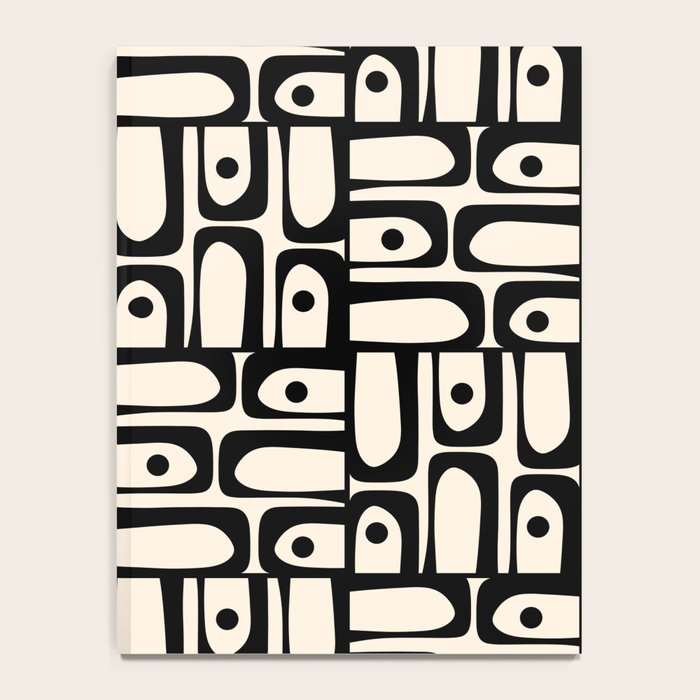 Mid Century Modern Piquet Abstract Multi Geometric Pattern in Black and Almond Cream Notebook Gallery Image 4