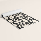 Mid Century Modern Piquet Abstract Multi Geometric Pattern in Black and Almond Cream Yoga Mat Gallery Image 2